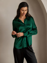 [أخضر غامق] SilkSilky-SA Long Sleeve Lapel Collar بلايز نسائية 004