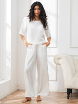 [أبيض] SilkSilky-SA Half Sleeve Round Neck طقم بيجامة نسائي 004