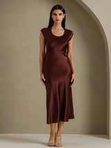 [قهوة] SilkSilky-SA Cap Sleeve فساتين نسائية 003