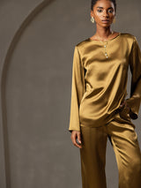 [بني] SilkSilky-SA Long Sleeve Boat Neck بلوزة 005