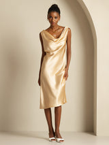 [شامبانيا] SilkSilky-SA Sleeveless Cowl Neck فساتين نسائية 005
