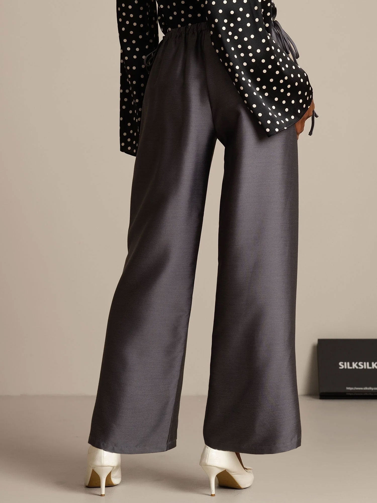 [رمادي] SilkSilky-SA 32Momme الحرير Womens Pants 002,