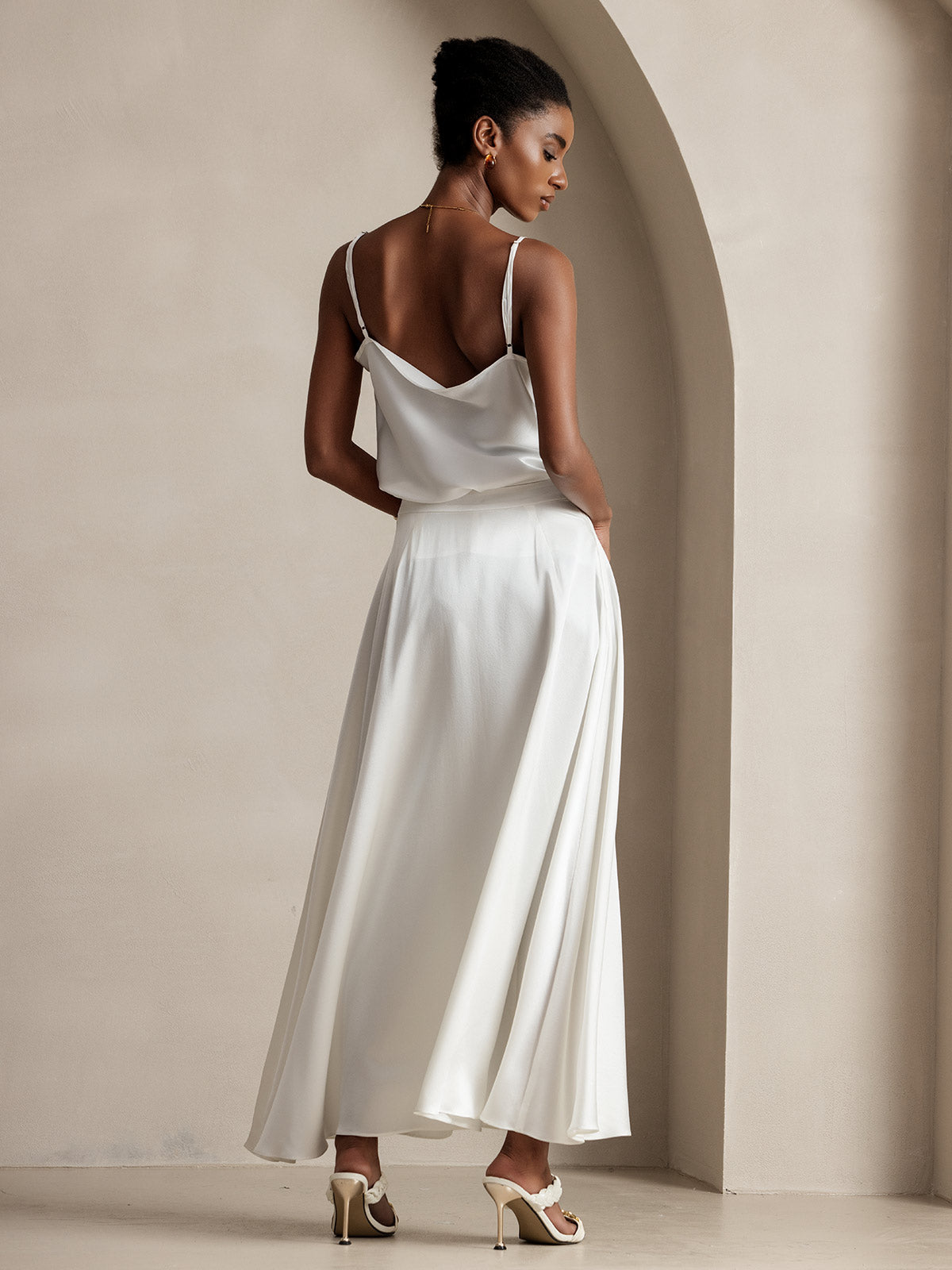 [أبيض] SilkSilky-SA 19Momme الحرير Skirt 002