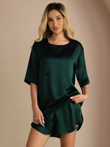 [أخضر غامق] SilkSilky-SA Short Sleeve Round Neck طقم بيجامة نسائي 005