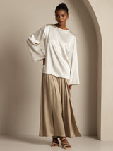 [أبيض] SilkSilky-SA Long Sleeve Boat Neck بلوزة 006