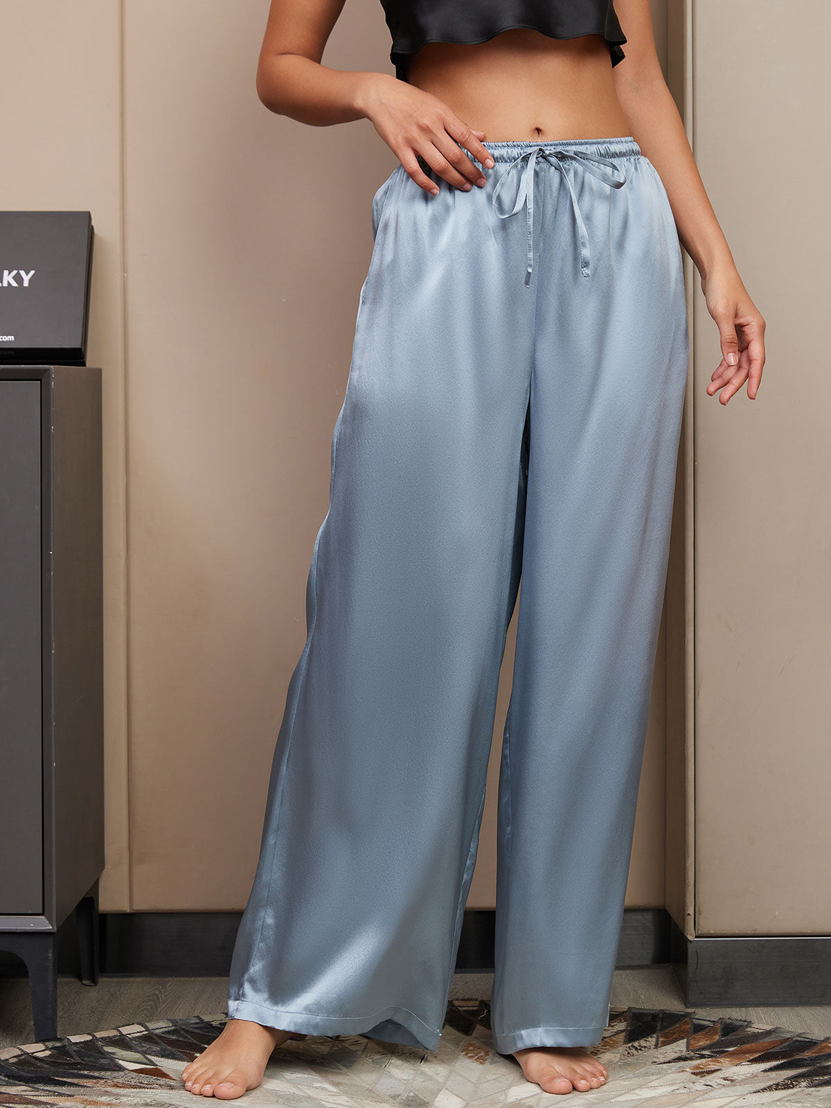 SilkSilky-SA-الحرير-الخالص-Womens-Pants-أزرق-رمادي-003