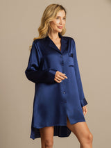 [أزرق غامق] SilkSilky-SA Long Sleeve Lapel Collar باس النوم 008