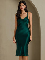 [أخضر] SilkSilky-SA Sleeveless V Neck فساتين نسائية 001
