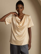 [شامبانيا] SilkSilky-SA Short Sleeve Cowl Neck بلوزات نسائية 005