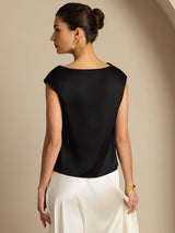 [أسود] SilkSilky-SA Cap Sleeve Cowl Neck تي شيرت نسائية 003