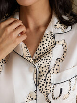 [فهد أبيض] SilkSilky-SA Short Sleeve Notch Collar طقم بيجامة نسائي 005
