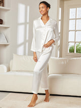 [أبيض] SilkSilky-SA Long Sleeve Lapel Collar طقم بيجامة نسائي 004