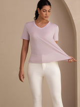 [لافندر] SilkSilky-SA Short Sleeve V Neck تي شيرت نسائية 005