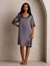 [رمادي أرجواني] SilkSilky-SA Half Sleeve V Neck باس النوم 008
