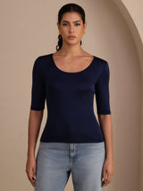 [أزرق غامق] SilkSilky-SA Half Sleeve تي شيرت نسائية 001