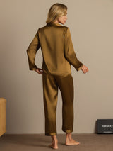 [بني] SilkSilky-SA Long Sleeve Lapel Collar طقم بيجامة نسائي 002