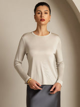 [رمادي] SilkSilky-SA Long Sleeve Crew Neck تي شيرت نسائية 006