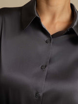 [الرمادي الداكن] SilkSilky-SA Long Sleeve Lapel Collar بلايز نسائية 006