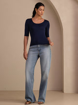 [أزرق غامق] SilkSilky-SA Half Sleeve تي شيرت نسائية 006