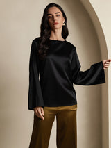 [أسود] SilkSilky-SA Long Sleeve Boat Neck بلوزة 001