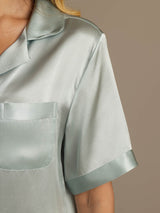 [أزرق فاتح] SilkSilky-SA الحرير الخالص Notch Collar طقم بيجامة نسائي 008,