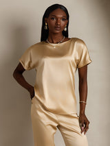 [شامبانيا] SilkSilky-SA Short Sleeve Boat Neck تي شيرت نسائية 003