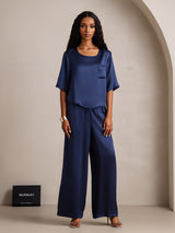 [أزرق غامق] SilkSilky-SA Half Sleeve Round Neck طقم بيجامة نسائي 005