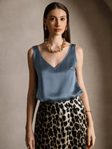 [أزرق بترولي حقيقي] SilkSilky-SA Sleeveless V Neck كامي 003