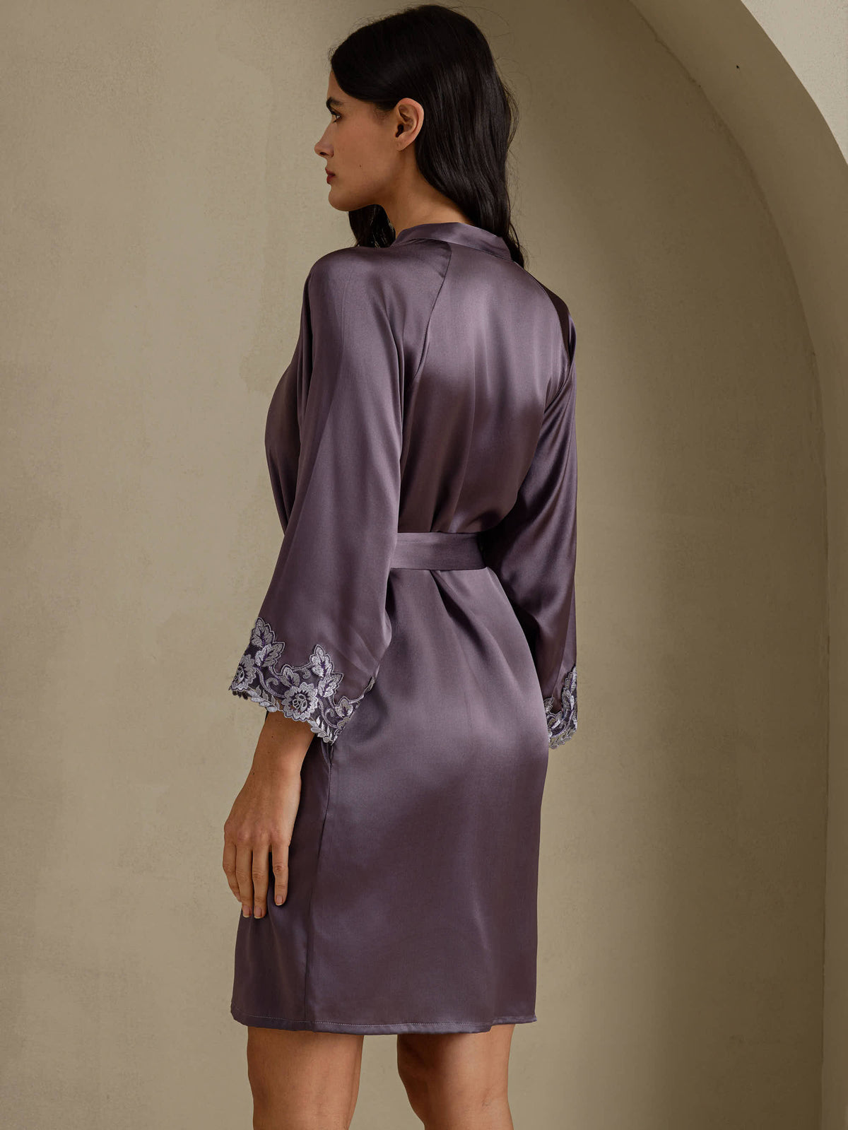 [رمادي أرجواني] SilkSilky-SA 3/4 Sleeve رداء حمام نسائي 002