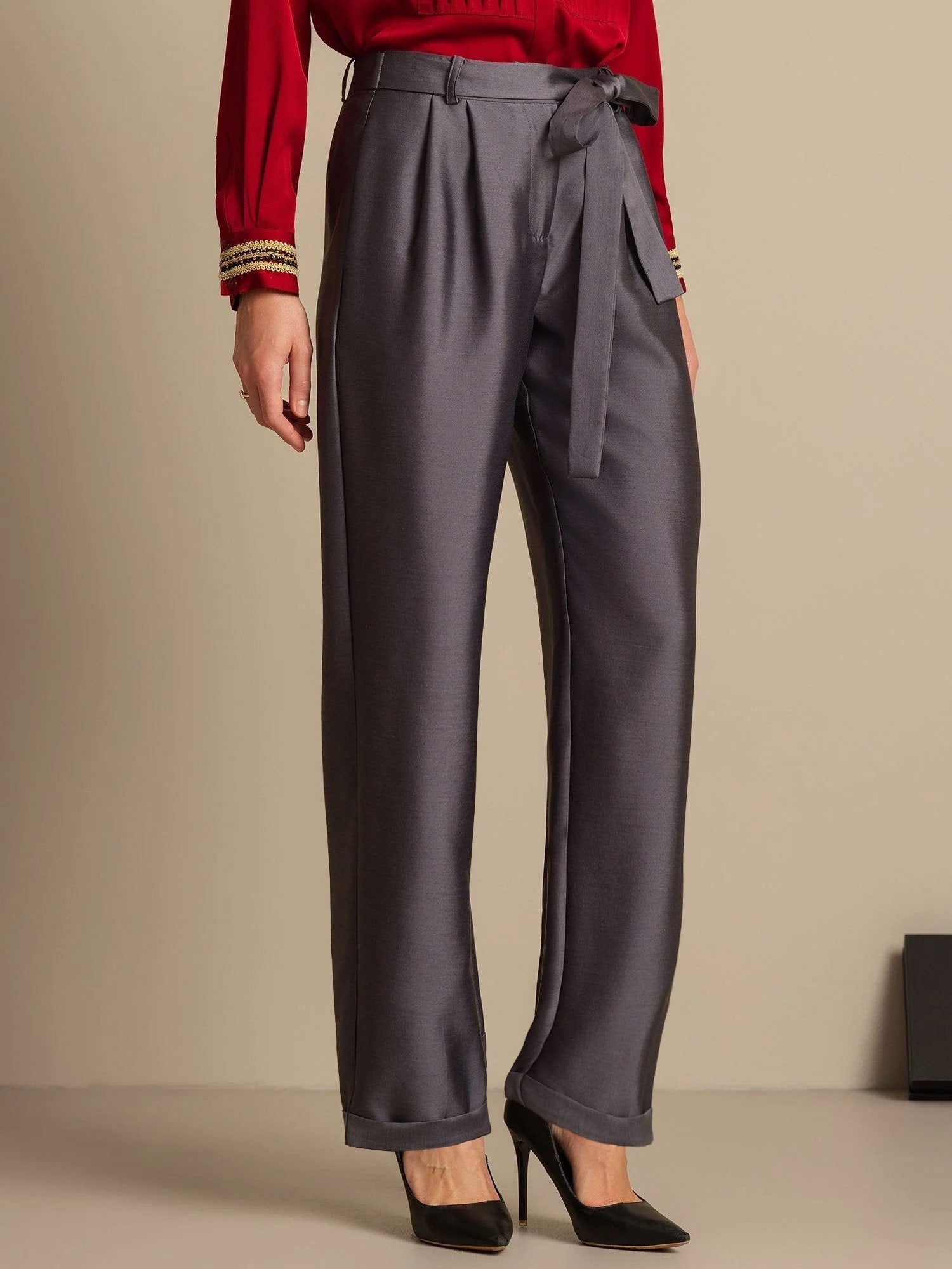 [رمادي] SilkSilky-SA 32Momme الحرير Womens Pants 003,