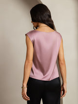 [الوردي الأرجواني] SilkSilky-SA Cap Sleeve Cowl Neck تي شيرت نسائية 002