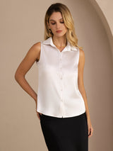 [رمادي فاتح] SilkSilky-SA Sleeveless Lapel Collar بلايز نسائية 001