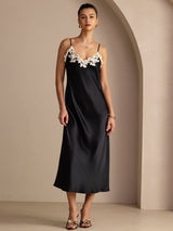 [أسود] SilkSilky-SA Sleeveless V Neck فساتين نسائية 001
