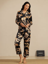 [التنين الأسود] SilkSilky-SA Long Sleeve Lapel Collar طقم بيجامة نسائي 006