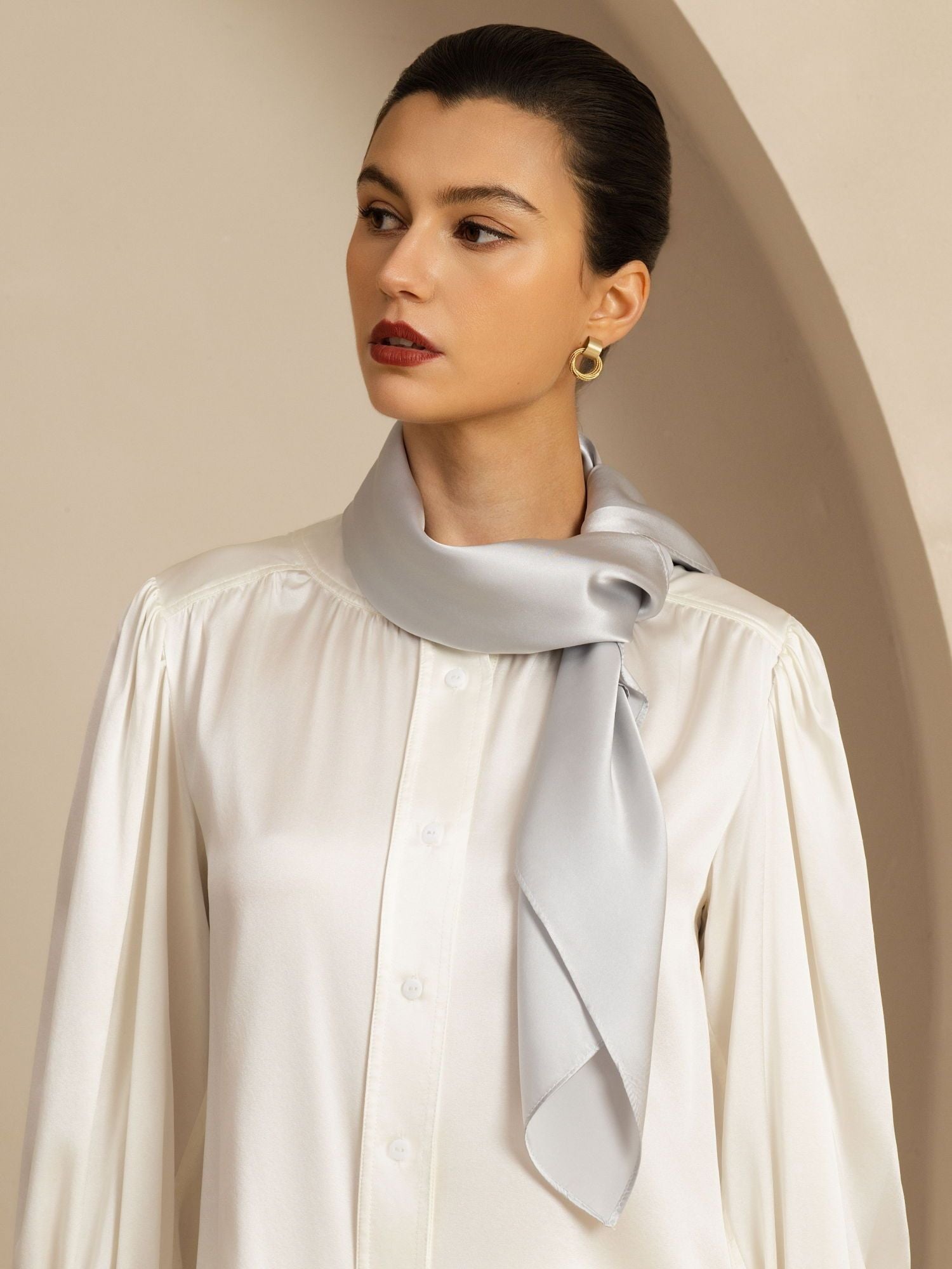 [رماديفاتح] SilkSilky-SA Pure Silk Scarf 002