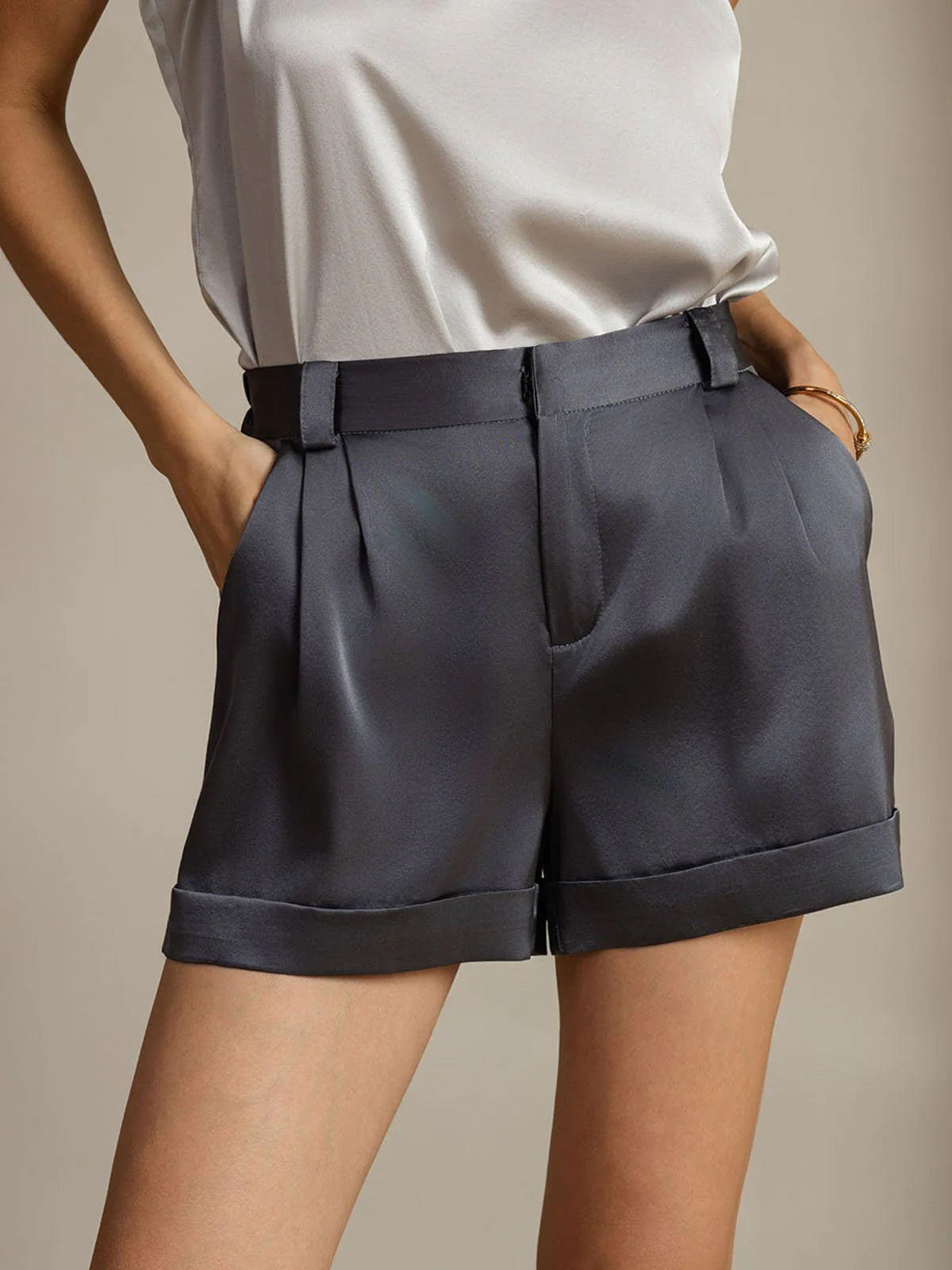 [الرمادي الداكن] SilkSilky-SA 19Momme الحرير Womens Shorts 001