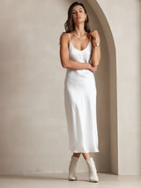 [أبيض] SilkSilky-SA Sleeveless V Neck فساتين نسائية 006
