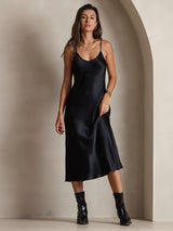[أسود] SilkSilky-SA Sleeveless V Neck فساتين نسائية 004