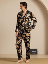 [التنين الأسود] SilkSilky-SA Long Sleeve Lapel Collar بيجامة رجالية 006