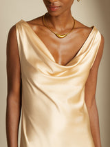 [شامبانيا] SilkSilky-SA Sleeveless Cowl Neck فساتين نسائية 003