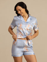 [أزرق فاتح] SilkSilky-SA Short Sleeve Lapel Collar طقم بيجامة نسائي 004