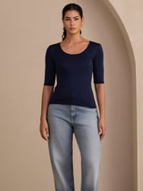 [أزرق غامق] SilkSilky-SA Half Sleeve تي شيرت نسائية 003