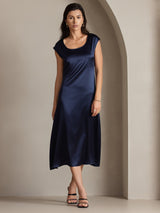 [أزرق غامق] SilkSilky-SA Cap Sleeve فساتين نسائية 003