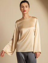[شامبانيا] SilkSilky-SA Long Sleeve Boat Neck بلوزات نسائية 001