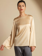 [شامبانيا] SilkSilky-SA Long Sleeve Boat Neck بلوزة 001