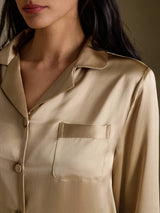 [ذهبي شمبانيا] SilkSilky-SA Long Sleeve Lapel Collar طقم بيجامة نسائي 004