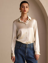 [بيج الأرز] SilkSilky-SA Long Sleeve Lapel Collar بلايز نسائية 002