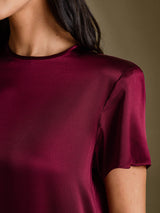 [احمر غامق] SilkSilky-SA Short Sleeve Crew Neck فساتين نسائية 004