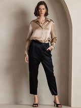 [شامبانيا] SilkSilky-SA Long Sleeve Lapel Collar بلايز نسائية 003