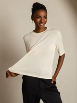 [اللون البيج] SilkSilky-SA Half Sleeve Crew Neck تي شيرت نسائية 001